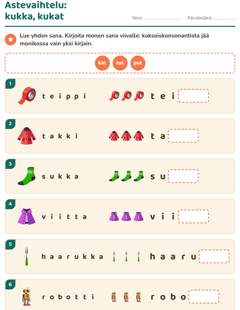 Esikatselu: Oikeinkirjoitus-tehtäväarkki, 2. luokka