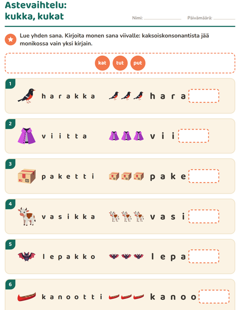 Esikatselu: Oikeinkirjoitus-tehtäväarkki, 2. luokka