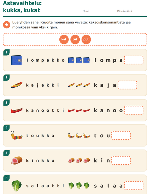 Esikatselu: Oikeinkirjoitus-tehtäväarkki, 2. luokka