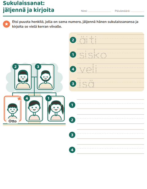 Esikatselu: Perhe ja sukulaiset-tehtäväarkki, Esiopetus