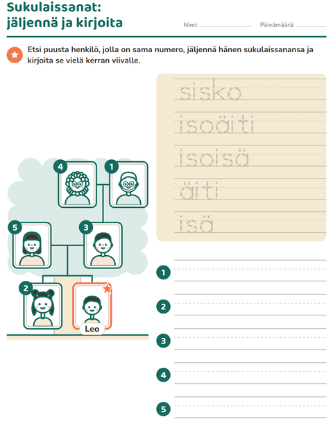 Esikatselu: Perhe ja sukulaiset-tehtäväarkki, Esiopetus