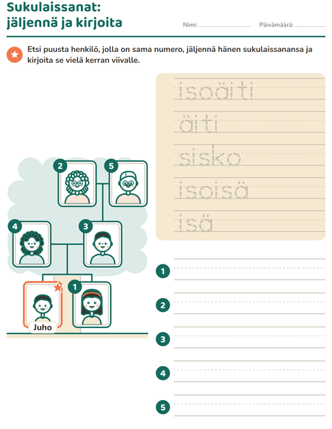 Esikatselu: Perhe ja sukulaiset-tehtäväarkki, Esiopetus