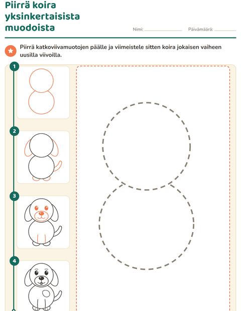 Piirrä koira yksinkertaisista muodoista