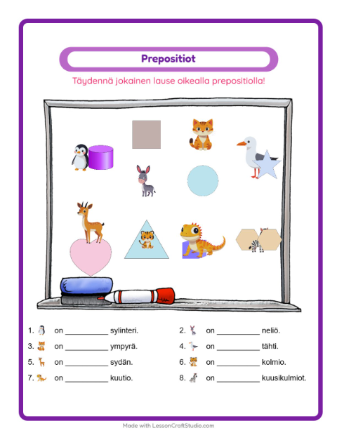 Esikatselu: Prepositiot-tehtäväarkki, Esiopetus