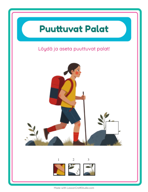 Esikatselu: Puuttuvat Palat-tehtäväarkki, aiheena Aktiviteetit, Esiopetus