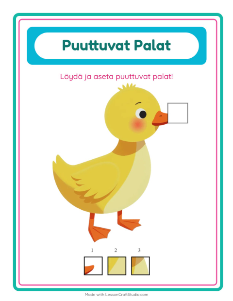 Puuttuvat palat: Eläimet – esikouluikäisille — 2