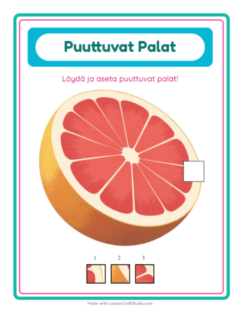 Esikatselu: Puuttuvat palat: Hedelmät – esikouluikäisille
