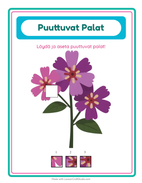 Esikatselu: Puuttuvat Palat-tehtäväarkki, aiheena Leipomo, Esiopetus
