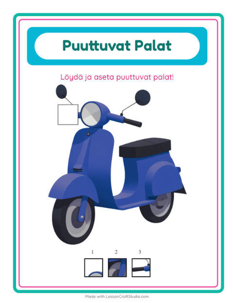 Esikatselu: Puuttuvat Palat-tehtäväarkki, aiheena Lelut, Esiopetus