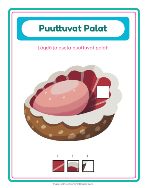 Esikatselu: Puuttuvat Palat-tehtäväarkki, aiheena Merielämä, Esiopetus