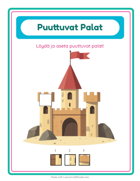 Esikatselu: Puuttuvat Palat-tehtäväarkki, aiheena Ranta, Esiopetus