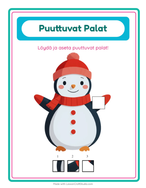Esikatselu: Puuttuvat Palat-tehtäväarkki, aiheena Sää, Esiopetus