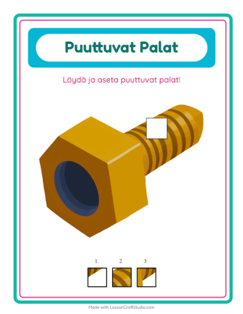 Esikatselu: Puuttuvat palat: Työkalut – esikouluikäisille
