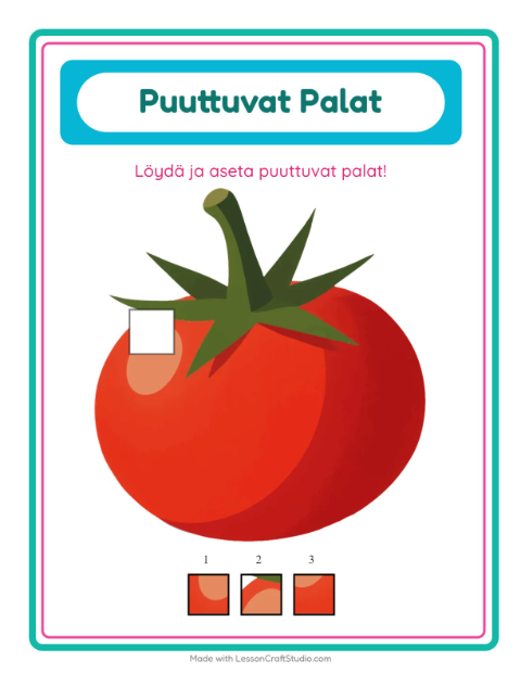 Esikatselu: Puuttuvat palat: Vihannekset – esikouluikäisille