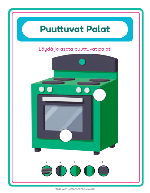 Esikatselu: Puuttuvat Palat-tehtäväarkki, aiheena Keittiövälineet, Esiopetus