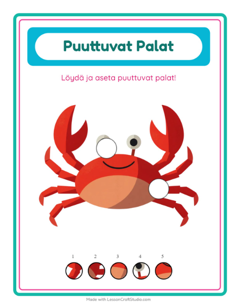 Esikatselu: Puuttuvat Palat-tehtäväarkki, aiheena Kesä, Esiopetus