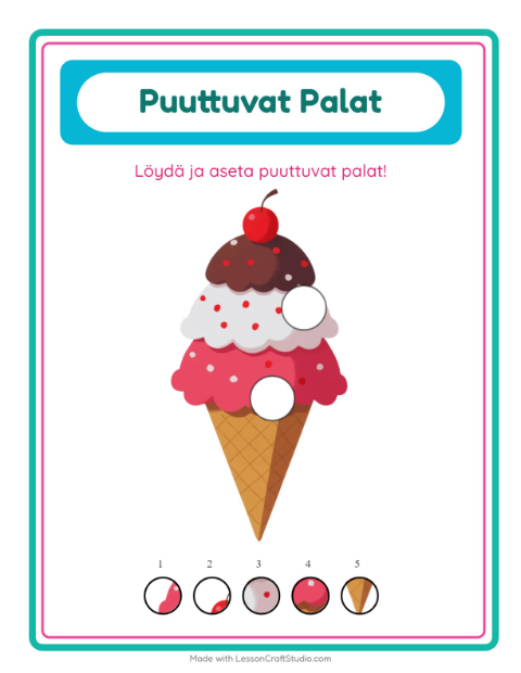 Esikatselu: Puuttuvat Palat-tehtäväarkki, aiheena Ranta, Esiopetus