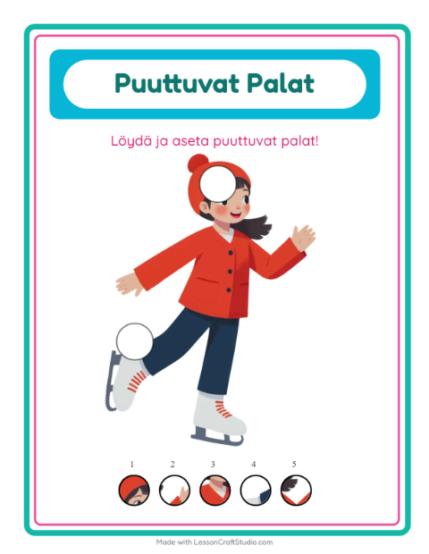 Esikatselu: Puuttuvat Palat-tehtäväarkki, aiheena Talvi, Esiopetus