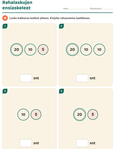 Rahalaskujen ensiaskeleet: 2–3 kolikkoa