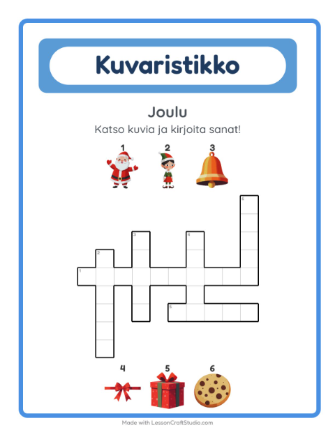 Esikatselu: Ristikko-tehtäväarkki, aiheena Joulu, 2. luokka