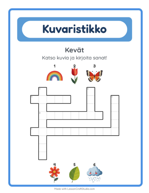 Esikatselu: Ristikko-tehtäväarkki, aiheena Kevät, 2. luokka