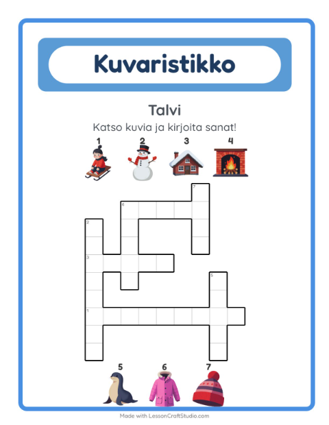 Esikatselu: Ristikko-tehtäväarkki, aiheena Talvi, 2. luokka