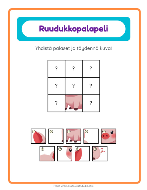 Ruudukkoyhdistys: Eläimet – esikouluikäisille — 2