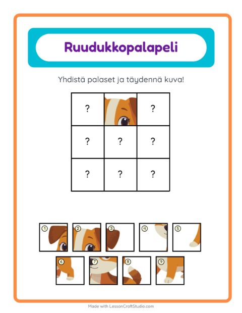 Esikatselu: Ruudukkoyhdistys-tehtäväarkki, aiheena Eläimet, Esiopetus
