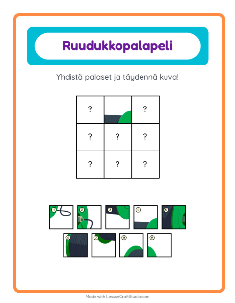 Esikatselu: Ruudukkoyhdistys-tehtäväarkki, aiheena Työkalut, Esiopetus