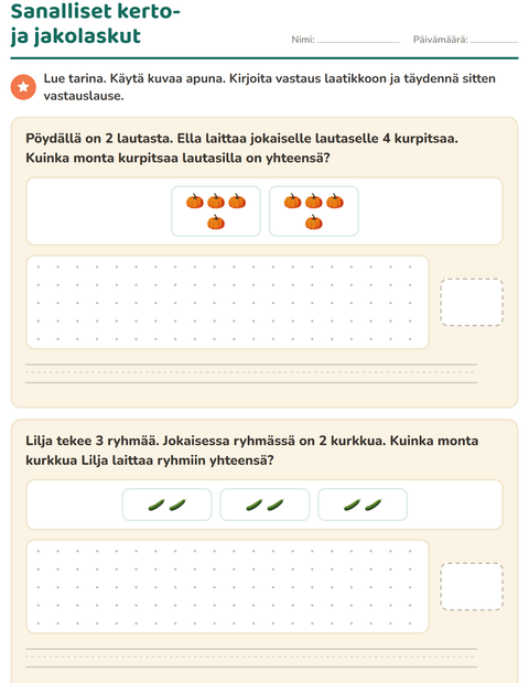 Esikatselu: Sanalliset tehtävät-tehtäväarkki, aiheena Vihannekset, 3. luokka