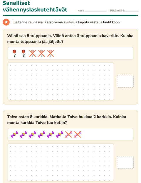 Esikatselu: Sanalliset tehtävät-tehtäväarkki, aiheena Pääsiäinen, 1. luokka