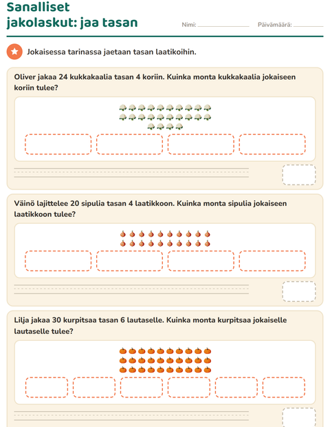Esikatselu: Sanalliset tehtävät-tehtäväarkki, aiheena Vihannekset, 3. luokka