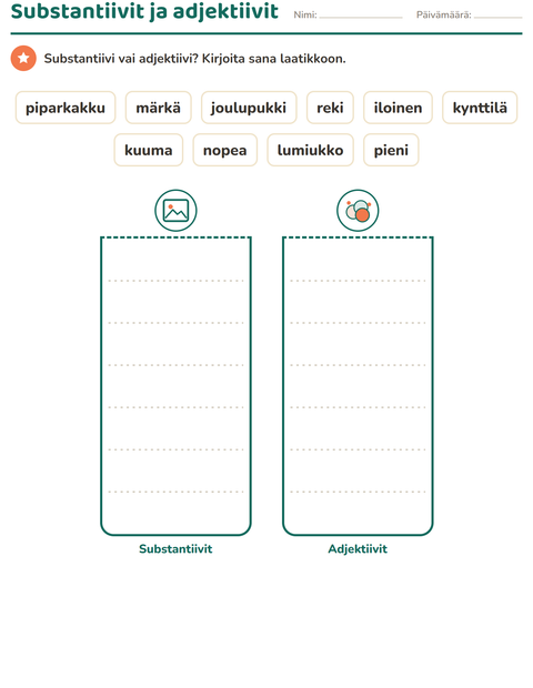Esikatselu: Sanaluokat-tehtäväarkki, aiheena Joulu, 1. luokka
