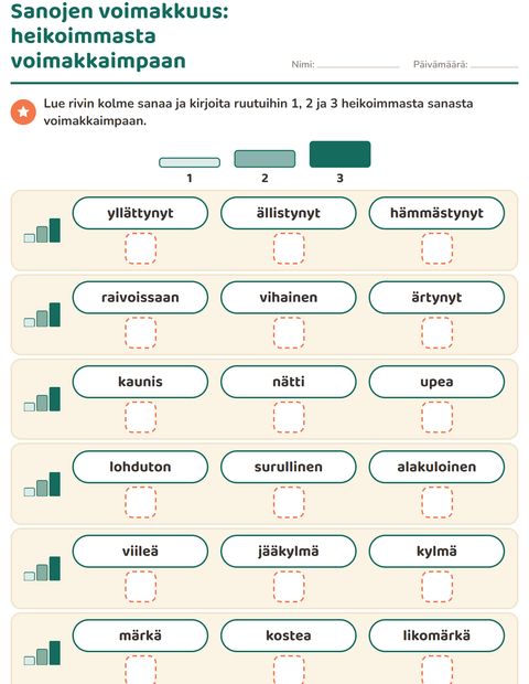 Esikatselu: Synonyymit-tehtäväarkki, 1. luokka