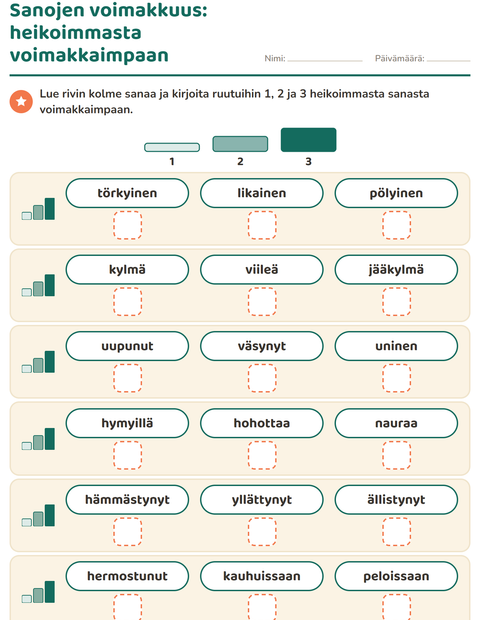 Esikatselu: Synonyymit-tehtäväarkki, 1. luokka