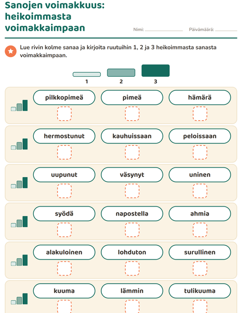 Esikatselu: Synonyymit-tehtäväarkki, 1. luokka