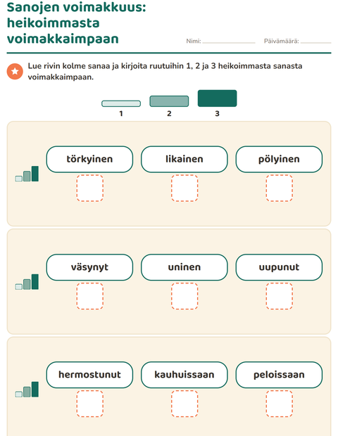 Esikatselu: Synonyymit-tehtäväarkki, 1. luokka