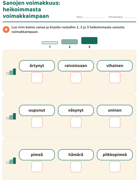 Esikatselu: Synonyymit-tehtäväarkki, 1. luokka