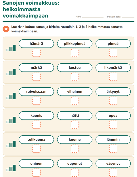 Esikatselu: Synonyymit-tehtäväarkki, 1. luokka