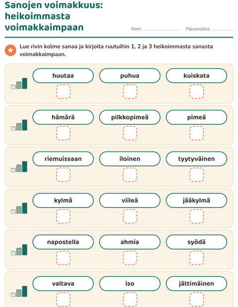 Esikatselu: Synonyymit-tehtäväarkki, 1. luokka