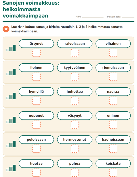 Esikatselu: Synonyymit-tehtäväarkki, 1. luokka