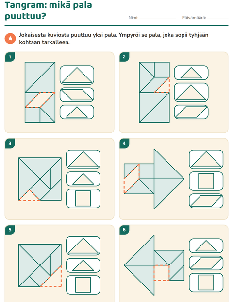 Esikatselu: Tangram-tehtäväarkki, 1. luokka