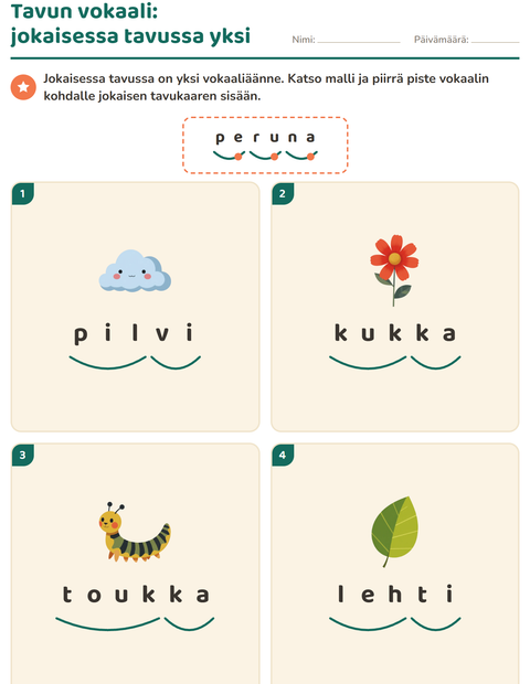 Esikatselu: Tavutus-tehtäväarkki, aiheena Kevät, 1. luokka