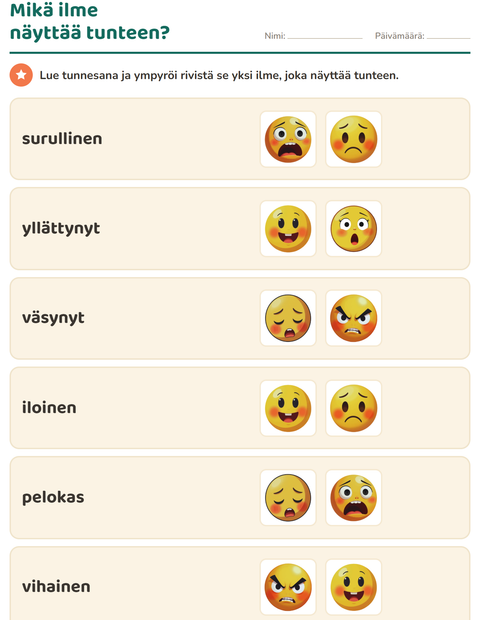 Esikatselu: Tunnetaidot-tehtäväarkki, Esiopetus