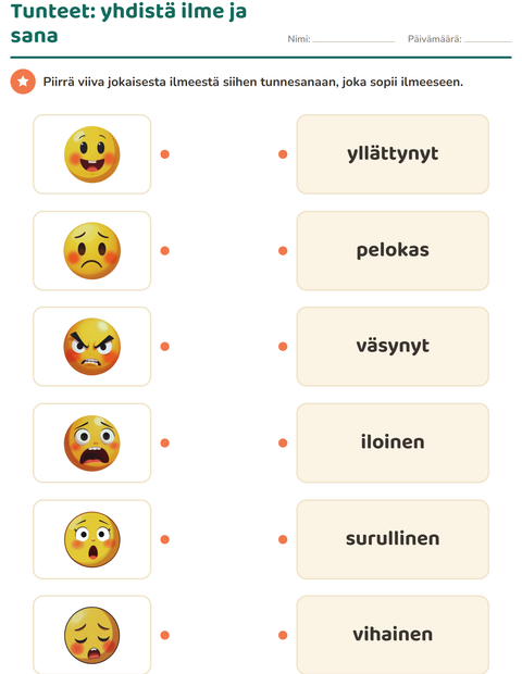 Tunteet: yhdistä ilme ja sana