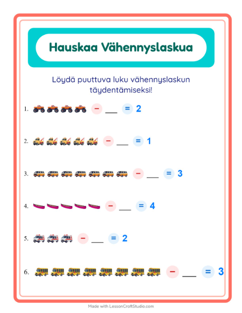 Etsi vähennettävä luku – Ajoneuvot
