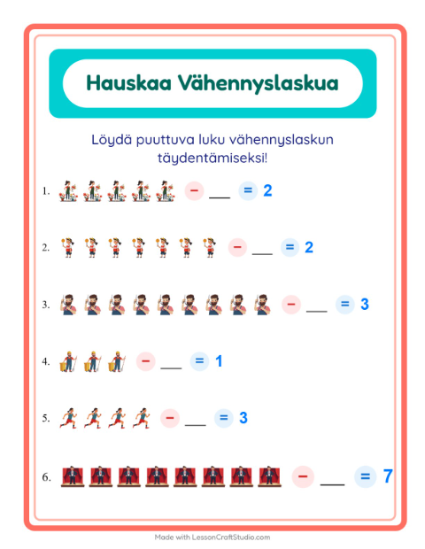 Etsi vähennettävä luku – Ammatit