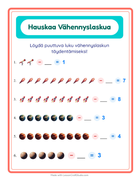 Etsi vähennettävä luku – Avaruus