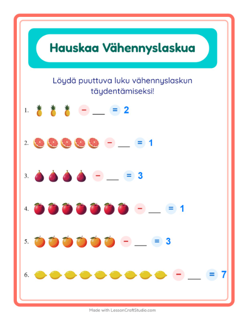 Etsi vähennettävä luku – Hedelmät