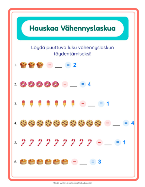 Etsi vähennettävä luku – Jälkiruoat ja makeiset